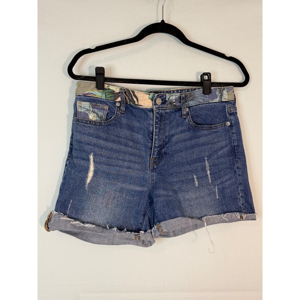 Gap Best Girlfriend Denim Shorts Medium Indigo Floral Waistband Distressed 29T 8